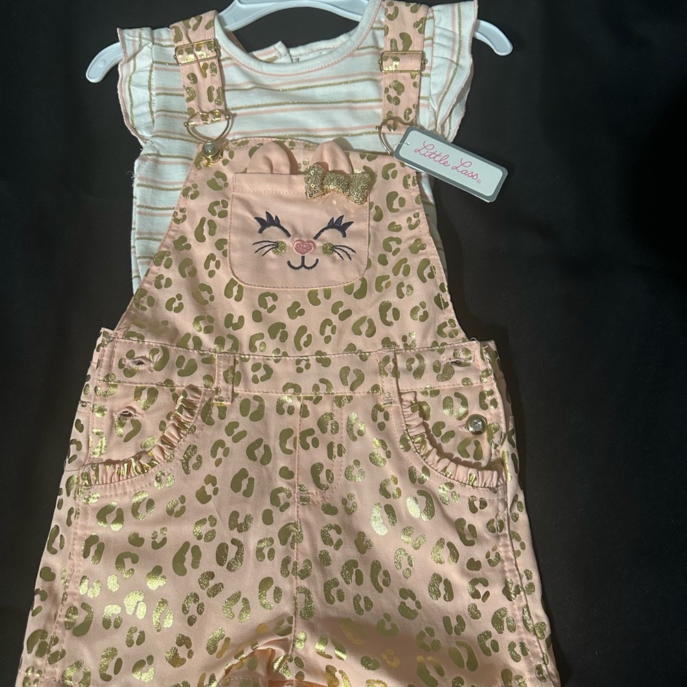 Little Lass Pink and Gold Plush Overalls